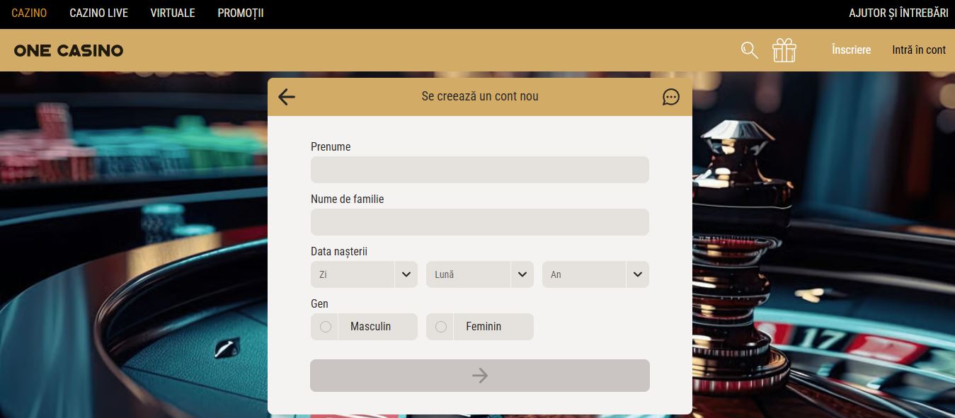 Completează formularul cu prenumele, numele de familie și data nașterii pentru a crea un cont nou