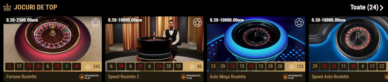 Învârte roata la mesele de ruletă live cu pariuri de la 0.50 până la 10 000 RON la 1 Casino